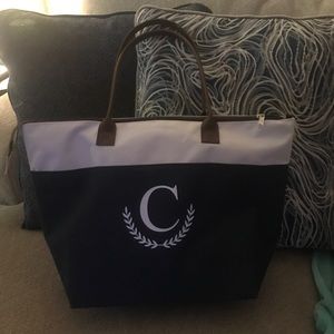 Navy Canvas Monogram Tote Bag